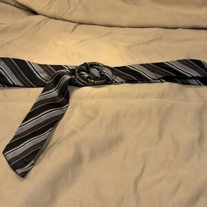 Y2K Express Striped Black Gray and Red Mock Tie Belt with Rhinestone Loops